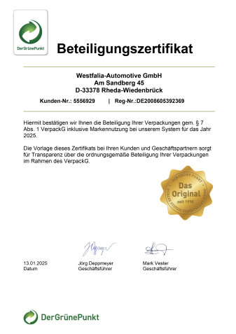 Beteiligungszertifikat 2025 vom Grünen Punkt (gem. §7 Abs. 1 VerpackG)